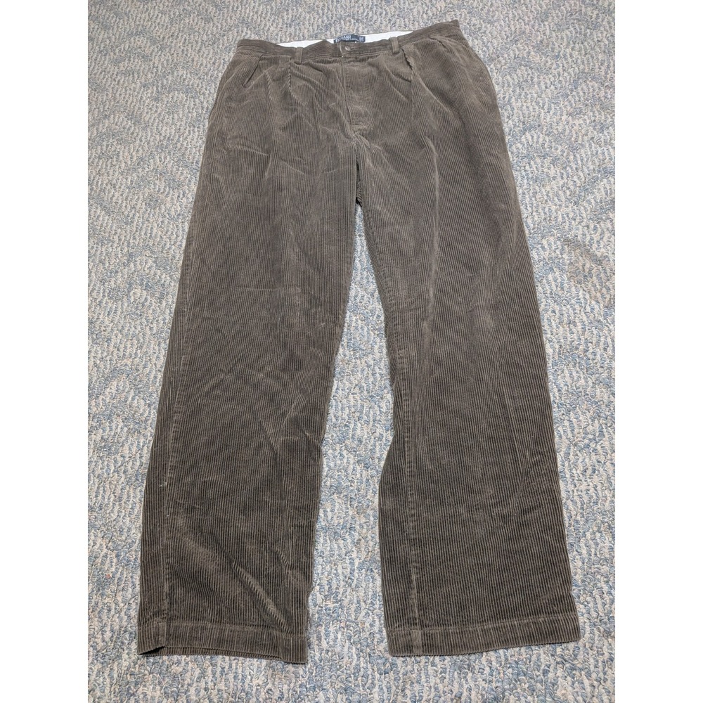 Polo Ralph Lauren Mens 36x31 Brown Corduroy Pleated Straight Leg Pants Olive